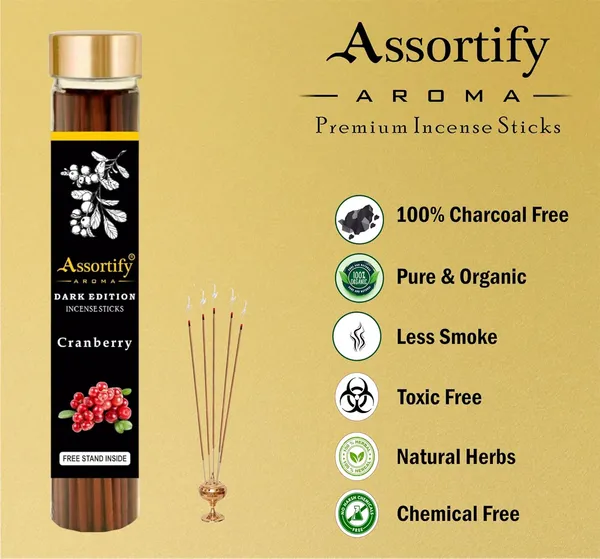 Cranberry_Incense_Sticks_Boxnatural_Ingredients100Gm_Jar_Packaging_Less_Smoke