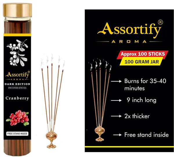 Cranberry_Incense_Sticks_Boxnatural_Ingredients100Gm_Jar_Packaging_Less_Smoke