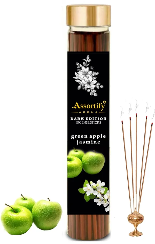 Green_Apple_Incense_Sticks_Boxnatural_Ingredients100Gm_Jar_Packaging_Less_Smoke