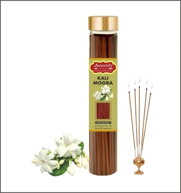 Kali_Mogra_Incense_Sticks_Boxnatural_Ingredients100Gm_Jar_Packaging_Less_Smoke