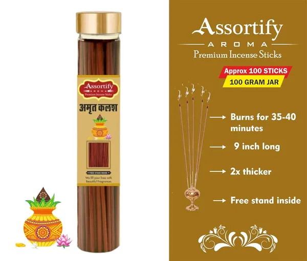 Amrat_Kalash_Incense_Sticks_Boxnatural_Ingredients100Gm_Jar_Packaging_Less_Smoke