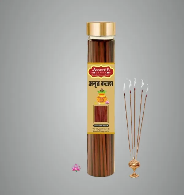 Amrat_Kalash_Incense_Sticks_Boxnatural_Ingredients100Gm_Jar_Packaging_Less_Smoke