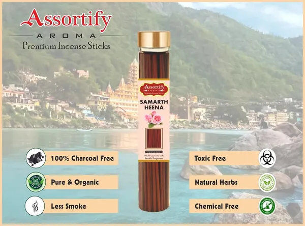Samarth_Heena_Incense_Sticks_Boxnatural_Ingredients100Gm_Jar_Packaging_Less_Smoke