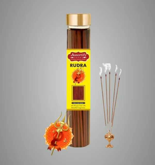 Rudra_Incense_Sticks_Boxnatural_Ingredients100Gm_Jar_Packagingaprrox_100_Sticks_Less_Smoke
