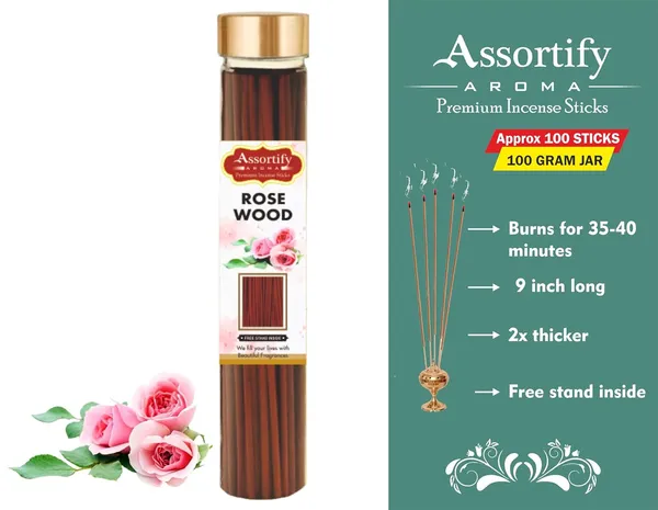 Rose_Wood_Incense_Sticks_Boxnatural_Ingredients100Gm_Jar_Packaging_Less_Smoke