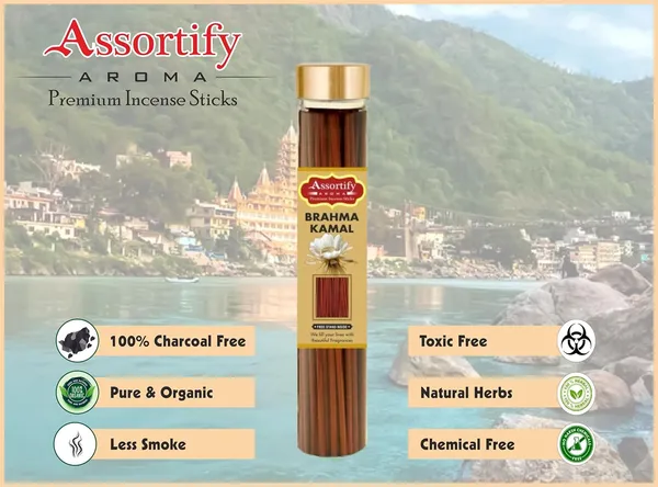 Brahma_Kamal_Incense_Sticks_Boxnatural_Ingredients100Gm_Jar_Packaging_Less_Smoke