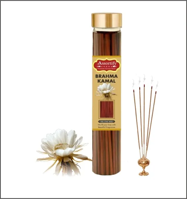 Brahma_Kamal_Incense_Sticks_Boxnatural_Ingredients100Gm_Jar_Packaging_Less_Smoke