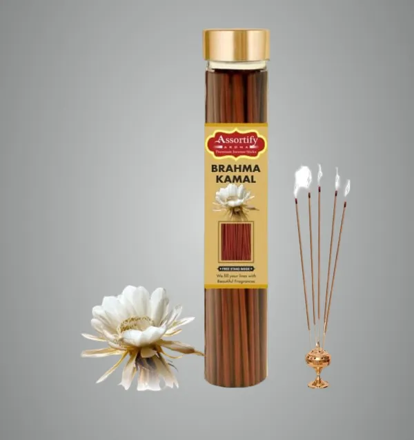 Brahma_Kamal_Incense_Sticks_Boxnatural_Ingredients100Gm_Jar_Packaging_Less_Smoke