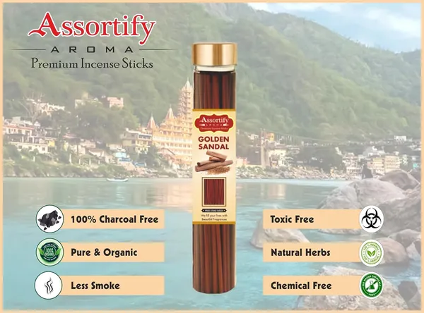 Golden_Sandal_Incense_Sticks_Boxnatural_Ingredients100Gm_Jar_Packaging_Less_Smoke