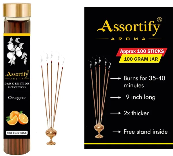 Orange_Incense_Sticks_Boxnatural_Ingredients100Gm_Jar_Packaging_Less_Smoke