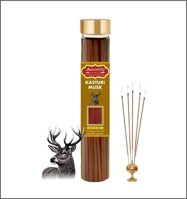 Kasturi_Musk_Incense_Sticks_Boxnatural_Ingredients100Gm_Jar_Packaging_Less_Smoke