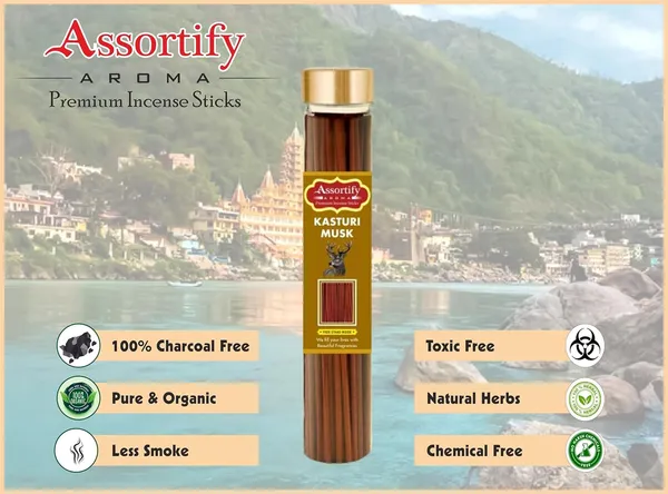 Kasturi_Musk_Incense_Sticks_Boxnatural_Ingredients100Gm_Jar_Packaging_Less_Smoke