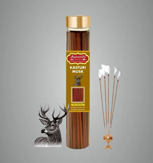 Kasturi_Musk_Incense_Sticks_Boxnatural_Ingredients100Gm_Jar_Packaging_Less_Smoke