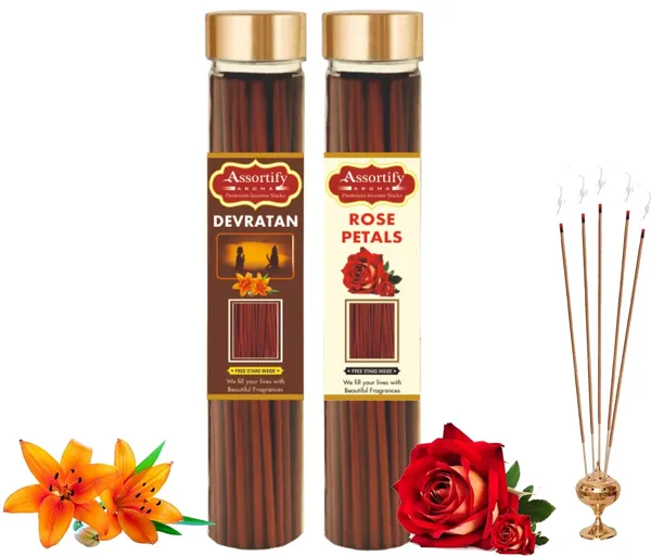 Devratna_+_Rose_Petals_Incense_Stick_Jar_Pack_Of_Two_2X100Gm_Jar_Packagingless_Smoke