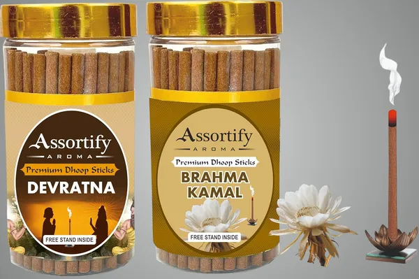 Devratna_+_Brama_Kamal_Dhoop_Sticks_Boxbambolesspack_Of_Two_2X100Gm_Jar_Packagingless_Smoke