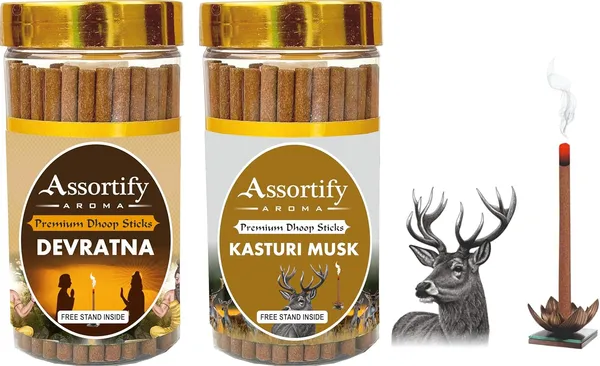 Combo_Of_Devratna_+Kasturi_Musk_Dhoop_Sticks_Boxbambolesspack_Of_Two_2X100Gm_Jar_Packagingless_Smoke