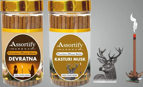 Combo_Of_Devratna_+Kasturi_Musk_Dhoop_Sticks_Boxbambolesspack_Of_Two_2X100Gm_Jar_Packagingless_Smoke