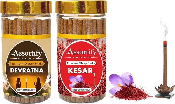 Devratna_+_Kesar_Dhoop_Sticks_Boxbambolesspack_Of_Two_2X100Gm_Jar_Packagingless_Smoke