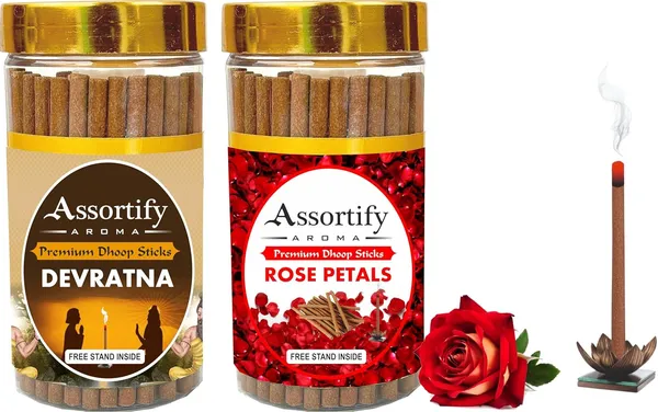 Devratna_+_Rose_Petals_Dhoop_Sticks_Boxbambolesspack_Of_Two_2X100Gm_Jar_Packagingless_Smoke