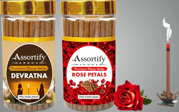 Devratna_+_Rose_Petals_Dhoop_Sticks_Boxbambolesspack_Of_Two_2X100Gm_Jar_Packagingless_Smoke