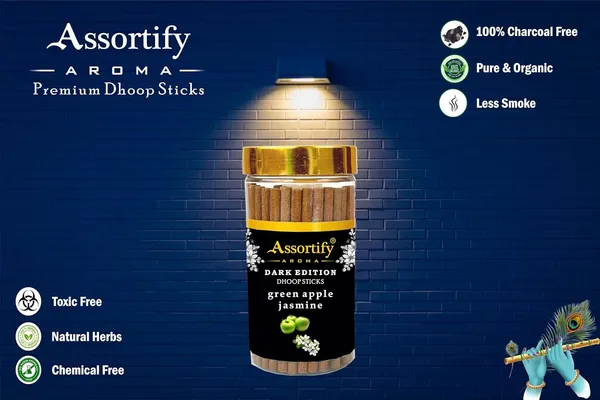 Green_Apple_Jasmin_Dhoop_Cones_Jarnatural_Ingredients100Gm_Jar_Packaging_Less_Smoke