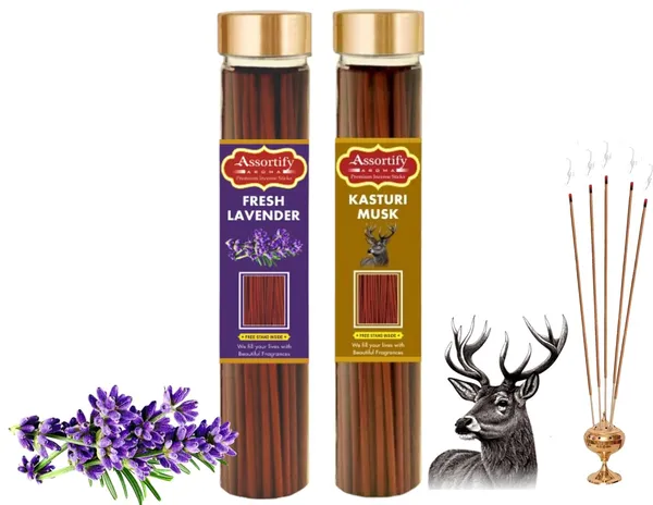 Fresh_Lavender_+Kasturi_Musk_Incense_Stick_Jar_Pack_Of_Two_2X100Gm_Jar_Packagingless_Smoke