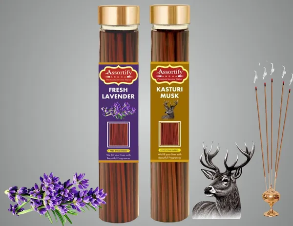 Fresh_Lavender_+Kasturi_Musk_Incense_Stick_Jar_Pack_Of_Two_2X100Gm_Jar_Packagingless_Smoke