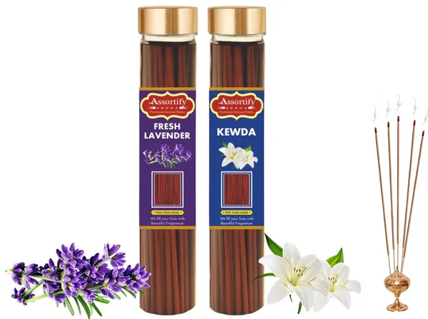 Fresh_Lavender_+Kevda_Incense_Stick_Jar_Pack_Of_Two_2X100Gm_Jar_Packagingless_Smoke