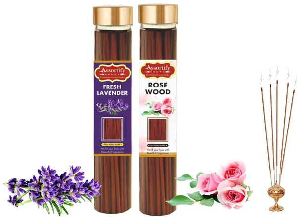 Fresh_Lavender_+Rose_Wood_Incense_Stick_Jar_Pack_Of_Two_2X100Gm_Jar_Packagingless_Smoke