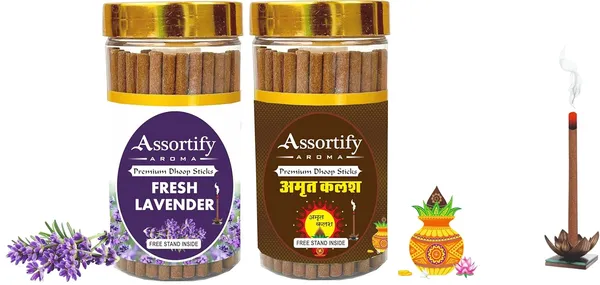 Fresh_Lavender_+_Amrat_Kalash_Dhoop_Sticks_Boxbambolesspack_Of_Two_2X100Gm_Jar_Packagingless_Smoke