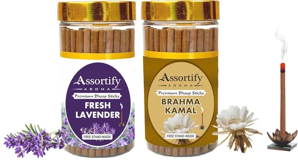 Fresh_Lavender_+_Brama_Kamal_Dhoop_Sticks_Boxbambolesspack_Of_Two_2X100Gm_Jar_Packagingless_Smoke