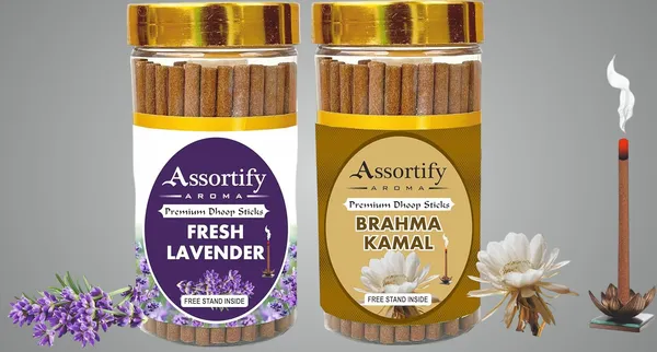 Fresh_Lavender_+_Brama_Kamal_Dhoop_Sticks_Boxbambolesspack_Of_Two_2X100Gm_Jar_Packagingless_Smoke