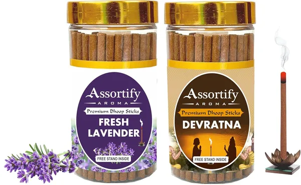 Combo_Of_Fresh_Lavender_+_Devratna_Dhoop_Sticks_Boxbamboless_Pack_Of_Two_2X100Gm_Jar_Packagingless_Smoke