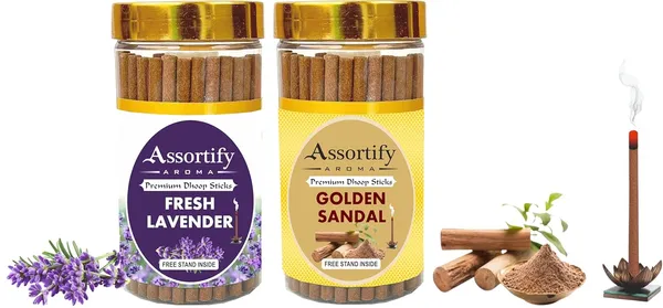 Fresh_Lavender_+_Golden_Sandal_Dhoop_Sticks_Boxbambolesspack_Of_Two_2X100Gm_Jar_Packagingless_Smoke