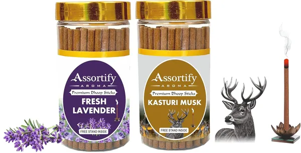 Fresh_Lavender_+Kasturi_Musk_Dhoop_Sticks_Boxbambolesspack_Of_Two_2X100Gm_Jar_Packagingless_Smoke