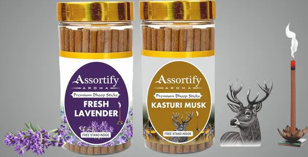 Fresh_Lavender_+Kasturi_Musk_Dhoop_Sticks_Boxbambolesspack_Of_Two_2X100Gm_Jar_Packagingless_Smoke
