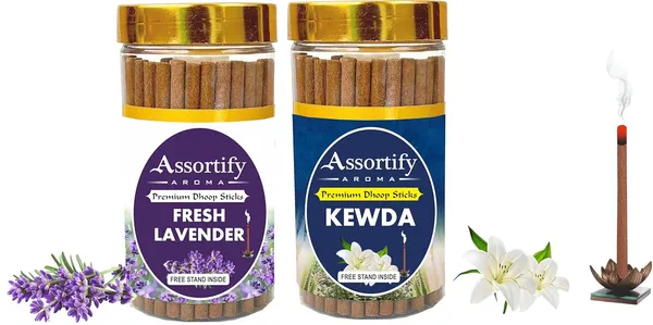 Combo_Of_Fresh_Lavender_+Kevda_Dhoop_Sticks_Boxbambolesspack_Of_Two_2X100Gm_Jar_Packagingless_Smoke