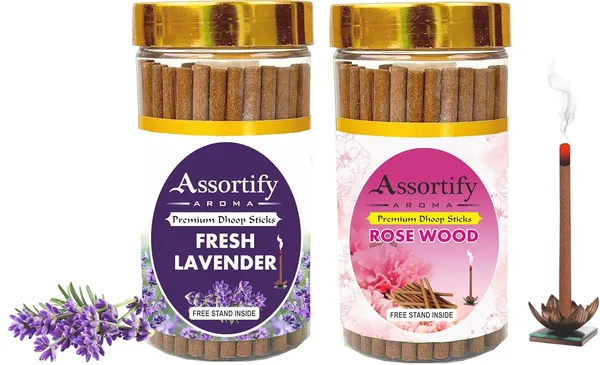 Fresh_Lavender_+Rose_Wood_Dhoop_Sticks_Boxbambolesspack_Of_Two_2X100Gm_Jar_Packagingless_Smoke