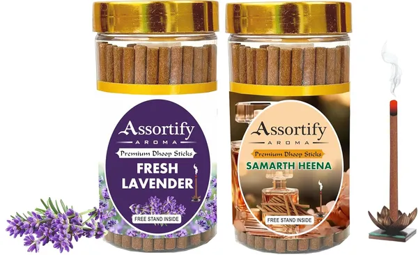 Fresh_Lavender_+Samarth_Heena_Dhoop_Sticks_Boxbambolesspack_Of_Two_2X100Gm_Jar_Packagingless_Smoke