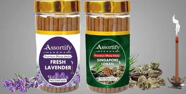 Fresh_Lavender+_Singapore_Loban_Dhoop_Sticks_Boxbambolesspack_Of_Two_2X100Gm_Jar_Packagingless_Smoke
