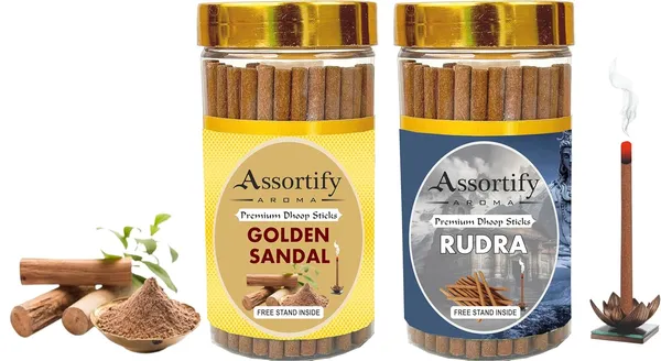 Golden_Sandal_+_Rudra_Hawan_Dhoop_Sticks_Boxbambolesspack_Of_Two_2X100Gm_Jar_Packagingless_Smoke