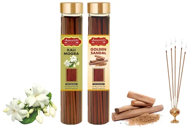 Kali_Mogra_+_Golden_Sandel_Incense_Stick_Jar_Pack_Of_Two_2X100Gm_Jar_Packagingless_Smoke