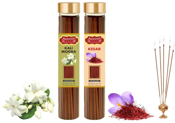 Kali_Mogra_+_Kesar_Incense_Stick_Jar_Pack_Of_Two_2X100Gm_Jar_Packagingless_Smoke