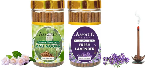 Combo_Of_Kali_Mogra_+_Fresh_Lavender_Dhoop_Sticks_Boxbambolesspack_Of_Two_2X100Gm_Jar_Packagingless_Smoke