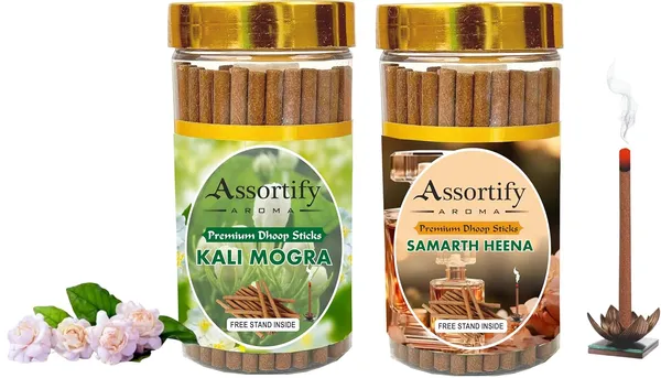Combo_Of_Kali_Mogra_+Samarth_Heena_Dhoop_Sticks_Boxbambolesspack_Of_Two_2X100Gm_Jar_Packagingless_Smoke