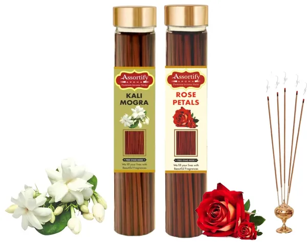 Combo_Of_Kali_Mogra_+_Rose_Petals_Incense_Stick_Jar_Pack_Of_Two_2X100Gm_Jar_Packagingless_Smoke