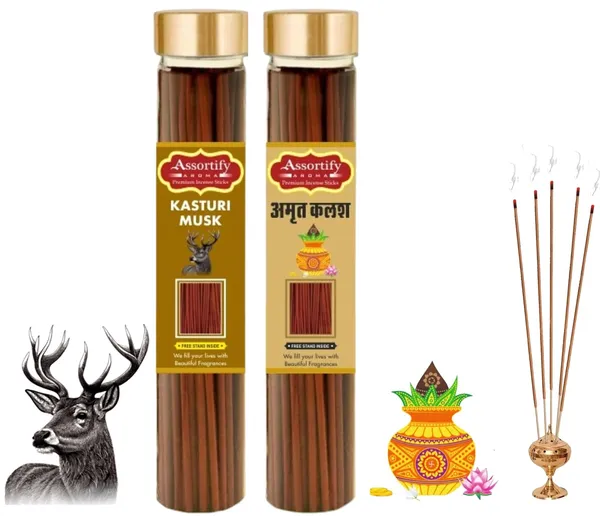 Kasturi_Musk_+_Amrat_Kalash_Incense_Stick_Jar_Pack_Of_Two_2X100Gm_Jar_Packagingless_Smoke