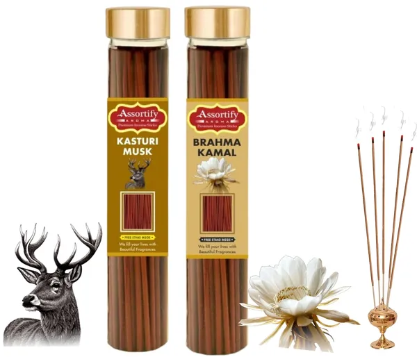 Kasturi_Musk_+_Brama_Kamal_Incense_Stick_Jar_Pack_Of_Two_2X100Gm_Jar_Packagingless_Smoke