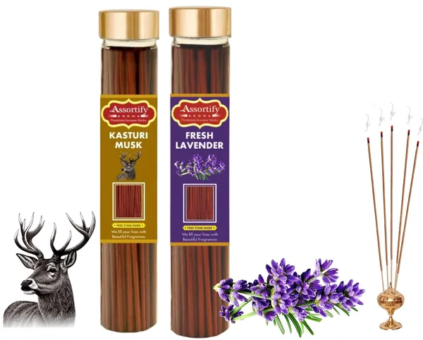 Kasturi_Musk_+_Fresh_Lavender_Incense_Stick_Jar_Pack_Of_Two_2X100Gm_Jar_Packagingless_Smoke