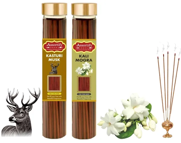 Kasturi_Musk_+_Kali_Mogra_Incense_Stick_Jar_Pack_Of_Two_2X100Gm_Jar_Packagingless_Smoke